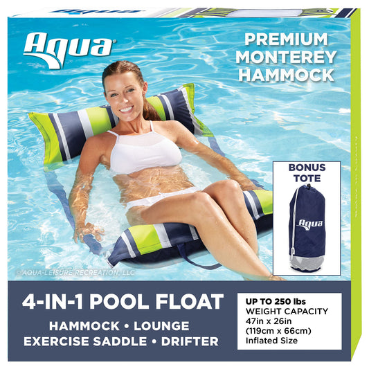 Aqua Original 4-in-1 Monterey Hammock Pool Float & Water Hammock – Multi-Purpose, Inflatable Pool Floats for Adults – Patented Thick, Non-Stick PVC Material Hammock Navy & Green