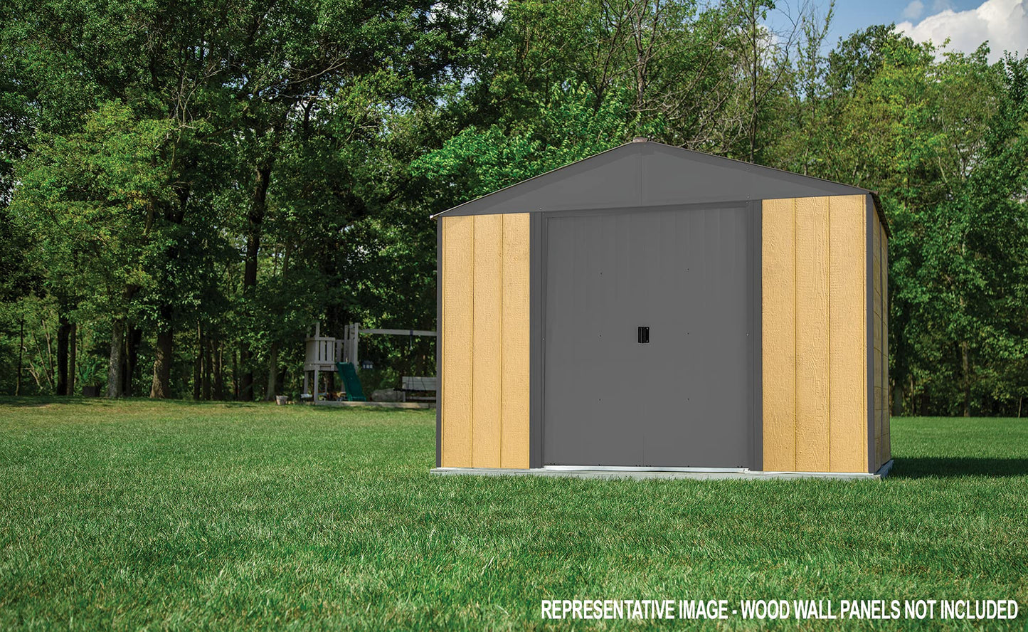 Arrow Shed 8' x 8' Ironwood Galvanized Steel and Wood Panel Hybrid Outdoor Shed Kit, Anthracite 8' x 8'