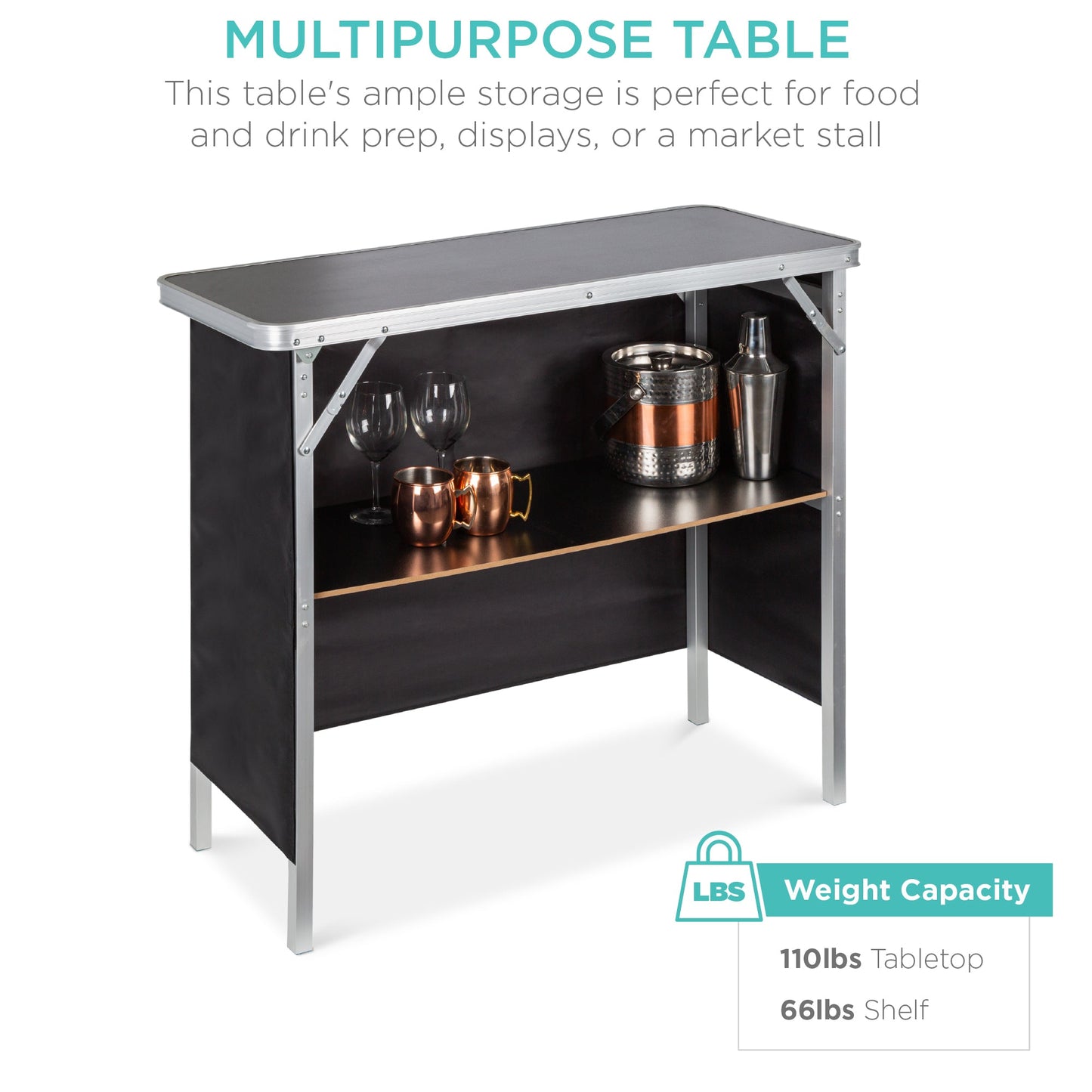Portable Pop-Up Bar Table w/ Carrying Case, Removable Skirt