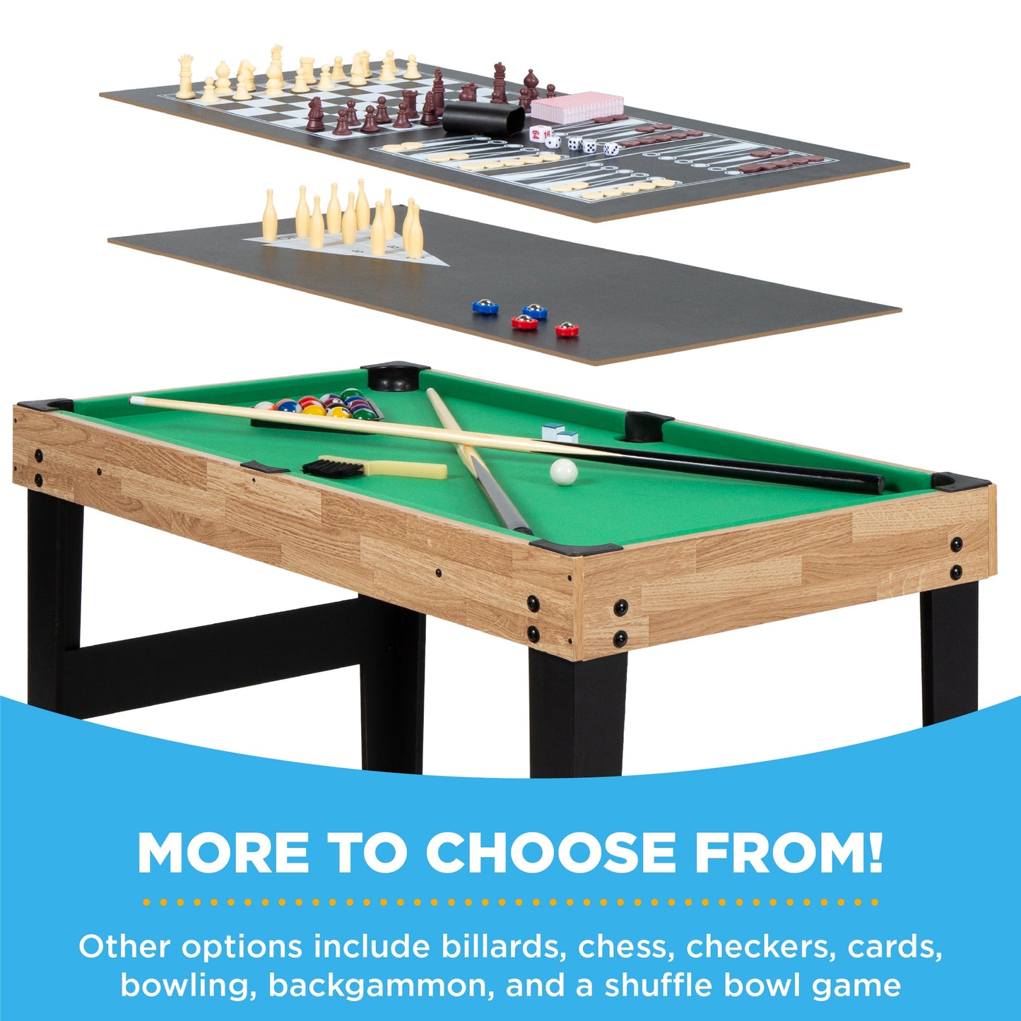 10-in-1 Combo Game Table Set w/ Pool, Foosball, Ping Pong, Chess - 2x4ft