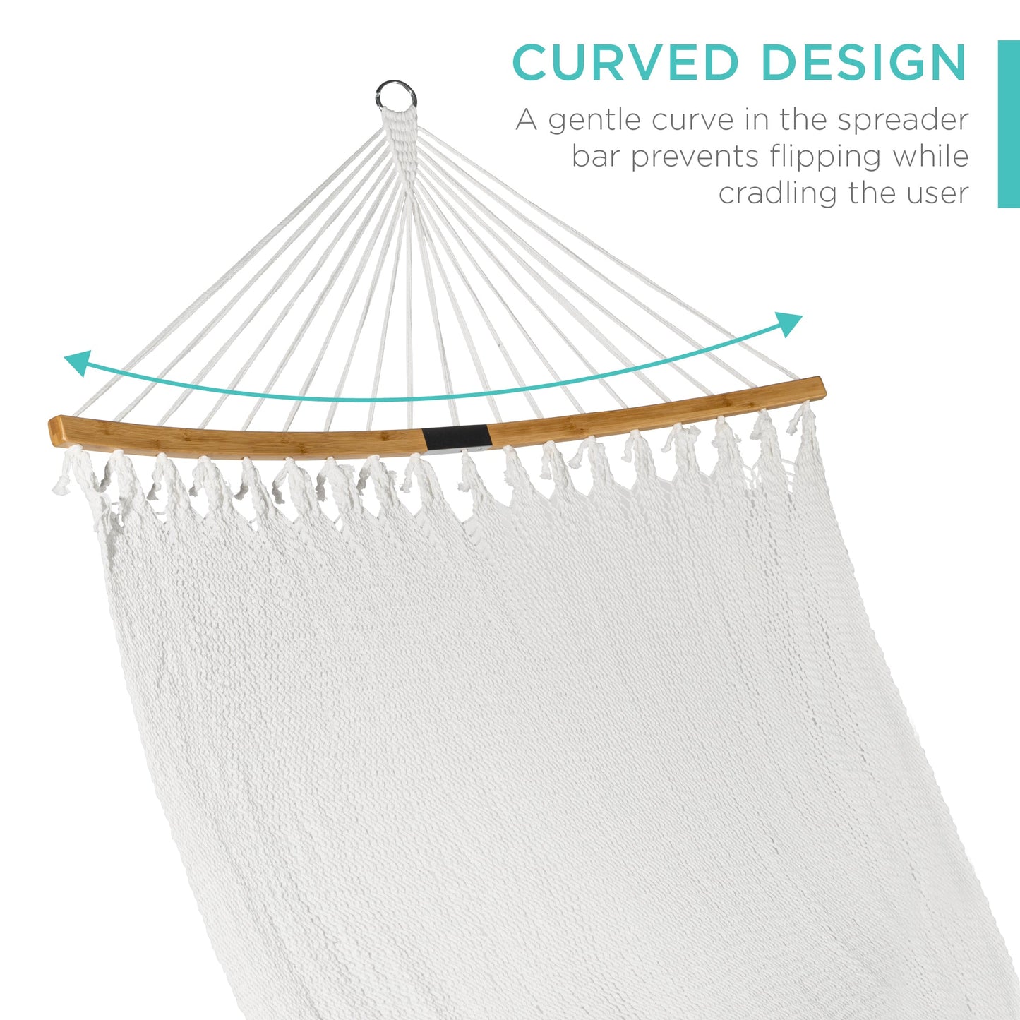 2-Person Woven Polyester Hammock w/ Curved Bamboo Spreader Bar, Carry Bag
