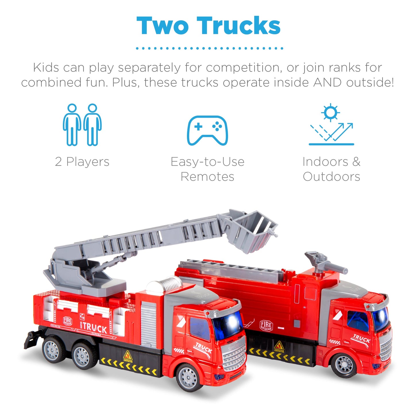 2-Pack Remote Control RC (Same Frequency) Fire Trucks w/ LED Lights