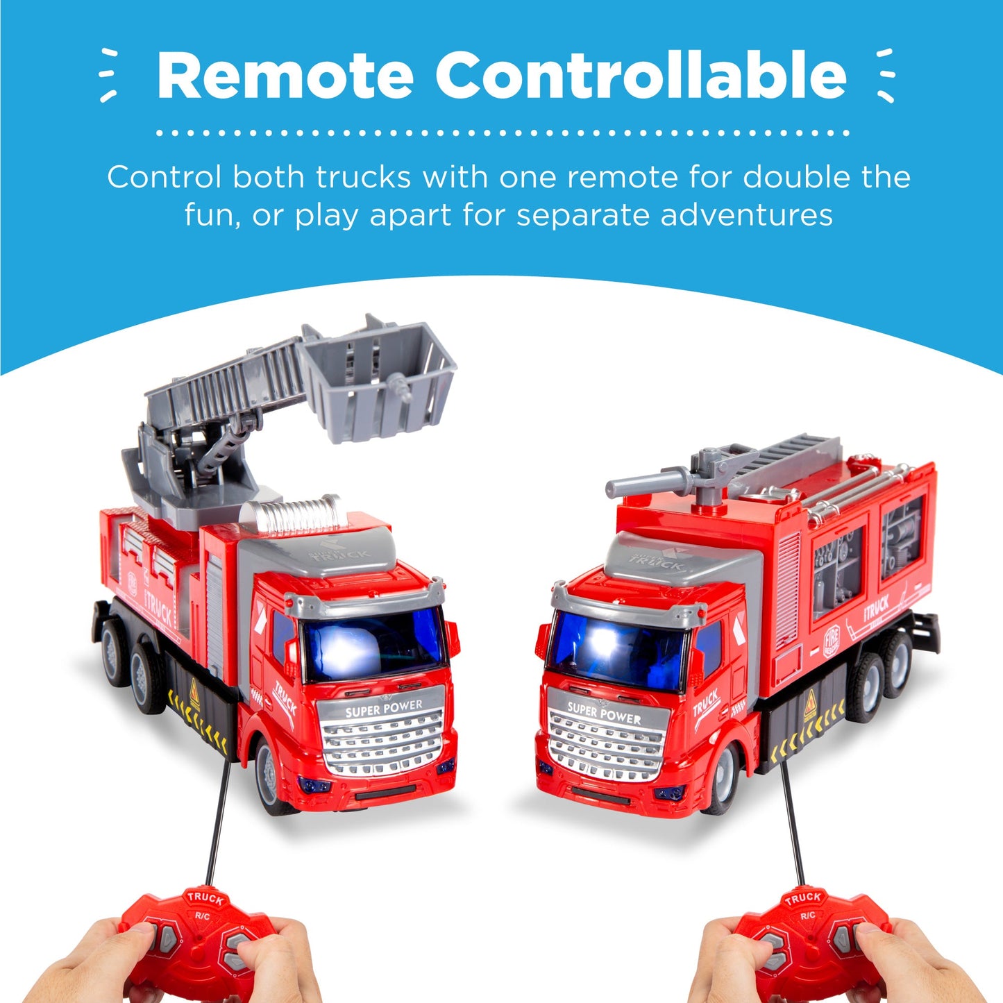 2-Pack Remote Control RC (Same Frequency) Fire Trucks w/ LED Lights