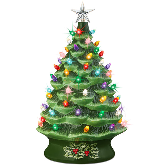XL Pre-Lit Ceramic Christmas Tree Decoration w/ LED Light, Timer - 24in