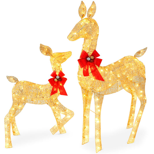 2-Piece Lighted Christmas Deer Family Outdoor Decor Set with LED Lights