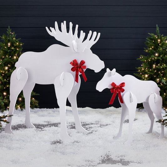 2-Piece Moose Family Silhouette Set Holiday Yard Decoration w/ Stakes - 58in