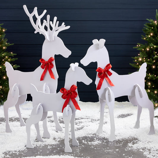 3-Piece Reindeer Family Silhouette Yard Decoration w/ Buck, Doe, Fawn - 56in