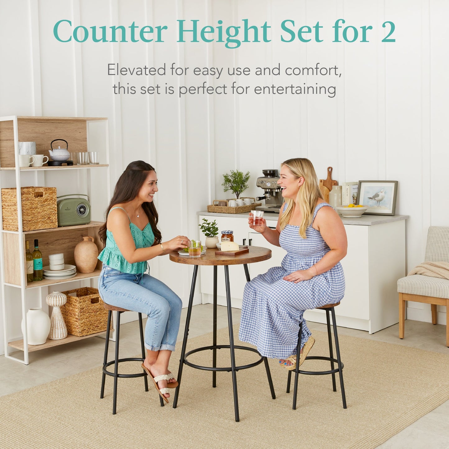 3-Piece Bistro Set Modern Round Counter Height Dining Set w/ 2 Stools