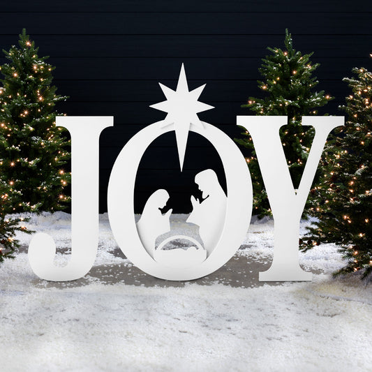 3-Piece Christmas JOY Nativity Yard Decoration w/ Ground Stakes - 46in