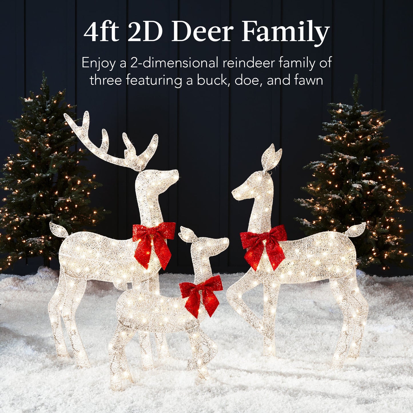 3-Piece Lighted 2D Christmas Deer Set Outdoor Decor w/ 175 LED Lights - 4ft
