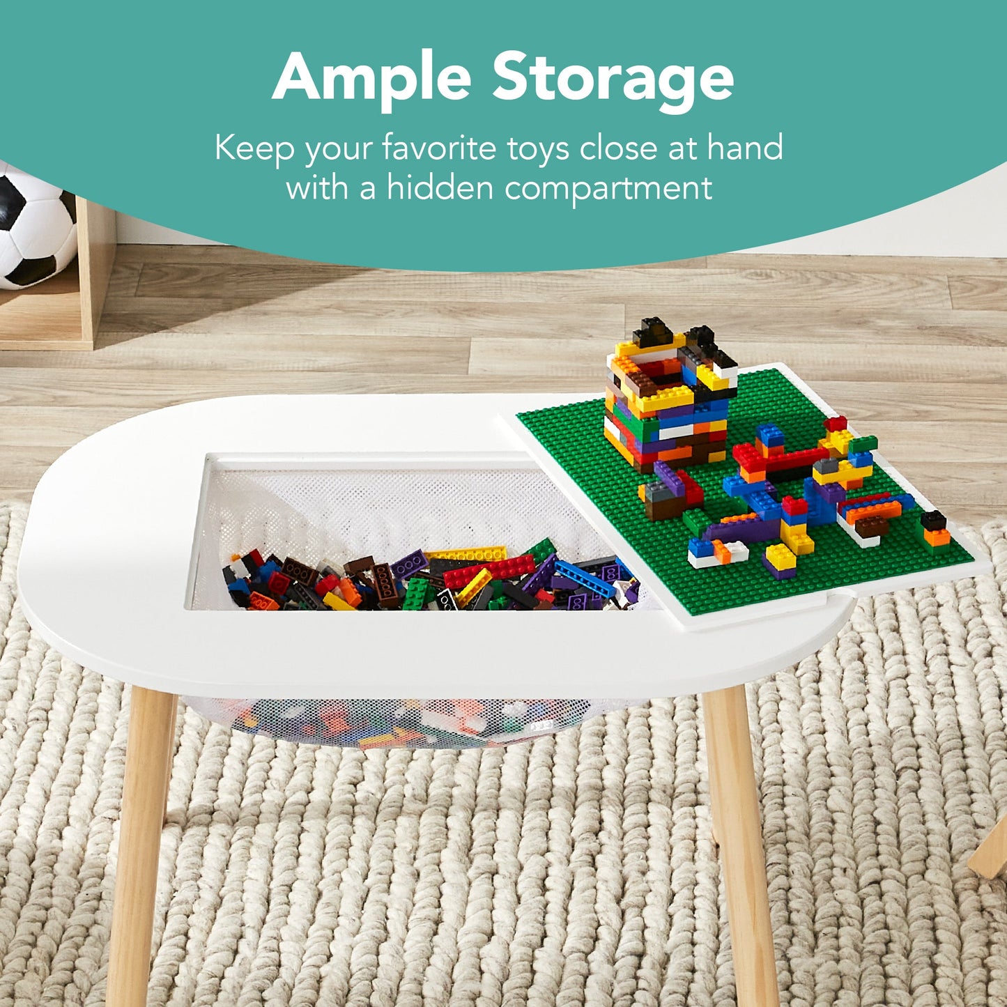 2-in-1 Kid's Building Block Table w/ 2 Stools, Storage Compartment